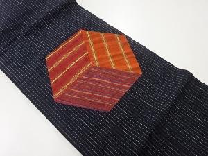 リサイクル　手織り紬切り嵌め抽象模様織出し名古屋帯